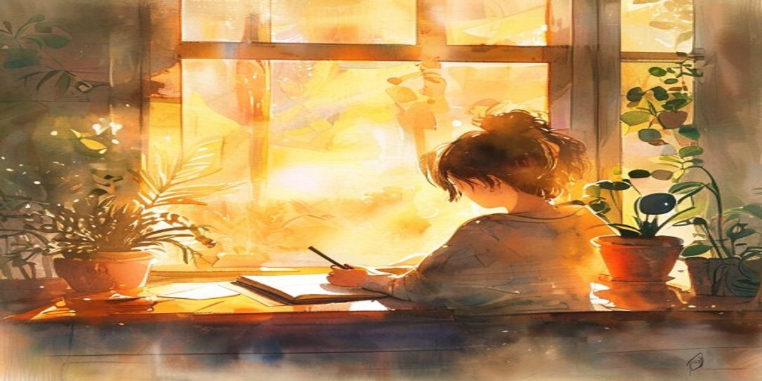 A person writing in a journal with warm, soft lighting, symbolizing healing and reflection.