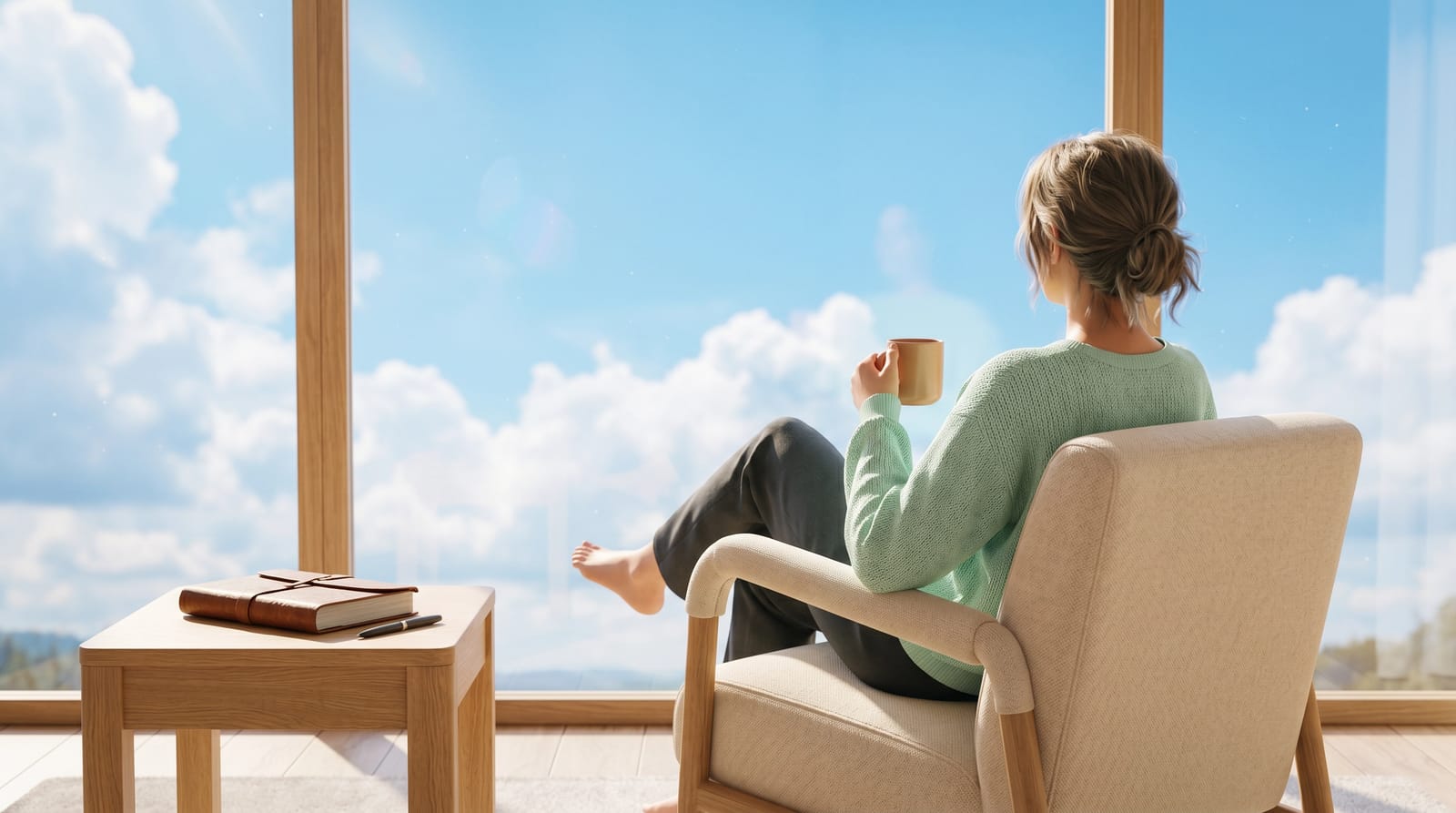 Relaxing by the window with a journal nearby